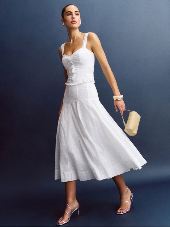 Reformation Dresses & Skirts - Reformation White Textured Midi Skirt Set - Sleeveless Corset Top & A-Line Skirt